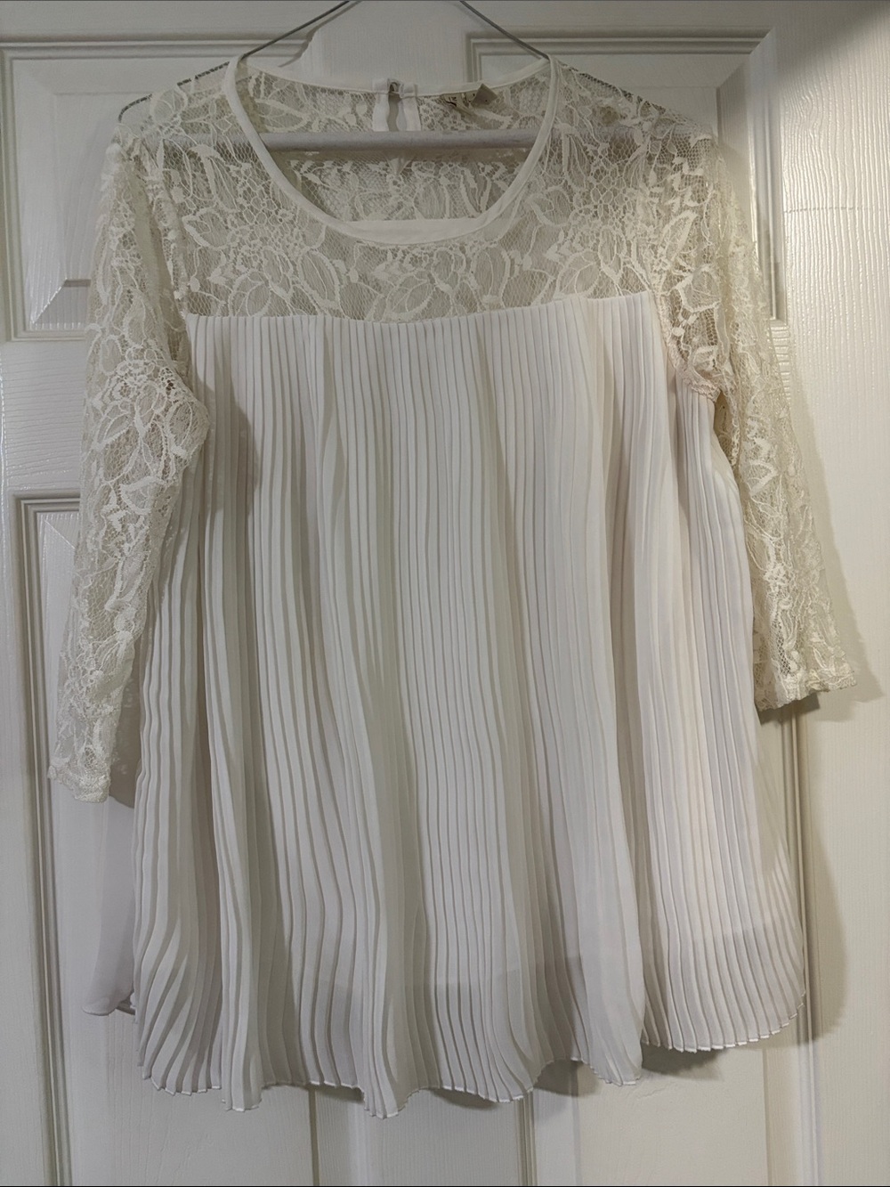 Madison Cream Lace Yoke Pleated Chiffon Top medium